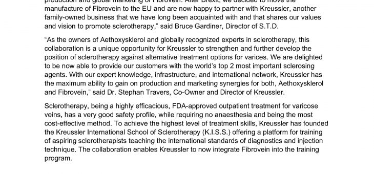 „Strategic partnership announced: Kreussler and S.T.D. build synergies in the treatment of varicose veins”